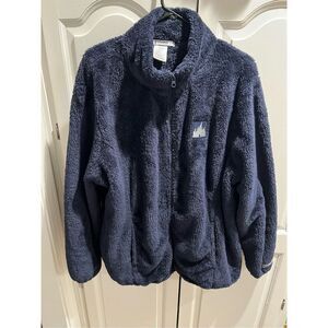 Disney Parks Jacket Mens XL Blue Full Zip Sherpa Fleece Sweater Embroidered